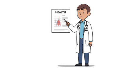 A male doctor in a white coat pointing at a diagram about health.