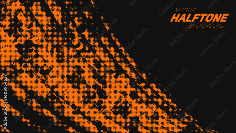 Poster abstract vector torn orange halftone corner wave. scrathed dotted texture element.
