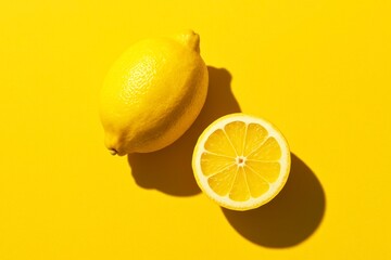 Yellow Lemon on Solid Yellow Background