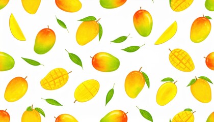 Tropical Mango Pattern on White Seamless Background