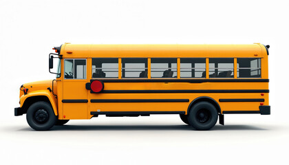 Iconic yellow school bus isolated on clean white background. Classic vehicle represents education, childhood memories, safe student transportation. Vibrant color, traditional design evoke nostalgia,