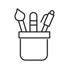 Single outline icon of a stationery brush holder, ideal for organizing art brushes and tools on a desk.