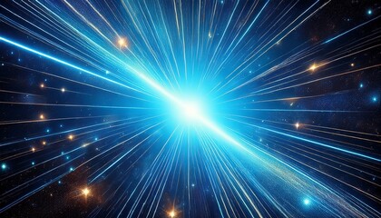 bright blue light shining from a galaxy filled with stars