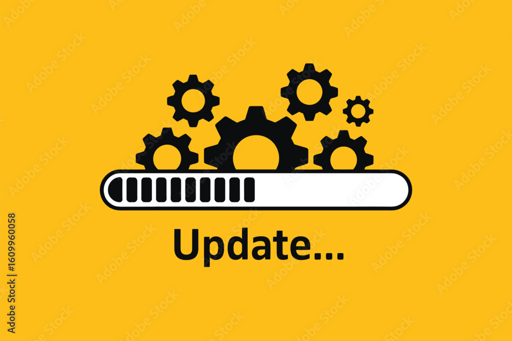 Poster dynamic gears and loading bar visually represent system update progress, signaling technological adv