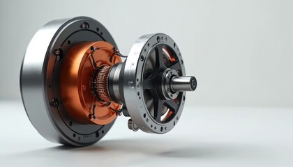 High-performance electric motor, 3D render of powerful mid-drive engine for e-bikes, EVs. Precision engineered automotive component, clean energy technology, sustainable transportation solution,