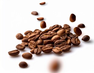 Obraz premium coffee beans thrown isolated on white background quality enhanced with ai