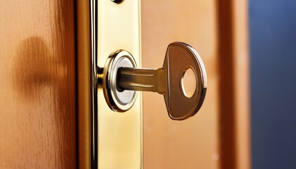 Obraz premium key inserted in brass door lock