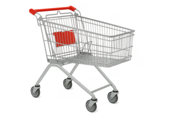 Shopping Cart with Red Handle on Transparent Background