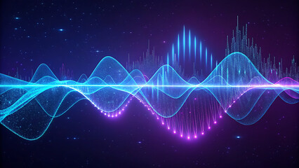 Futuristic Neon Sound Waves and Data Visualization in Space