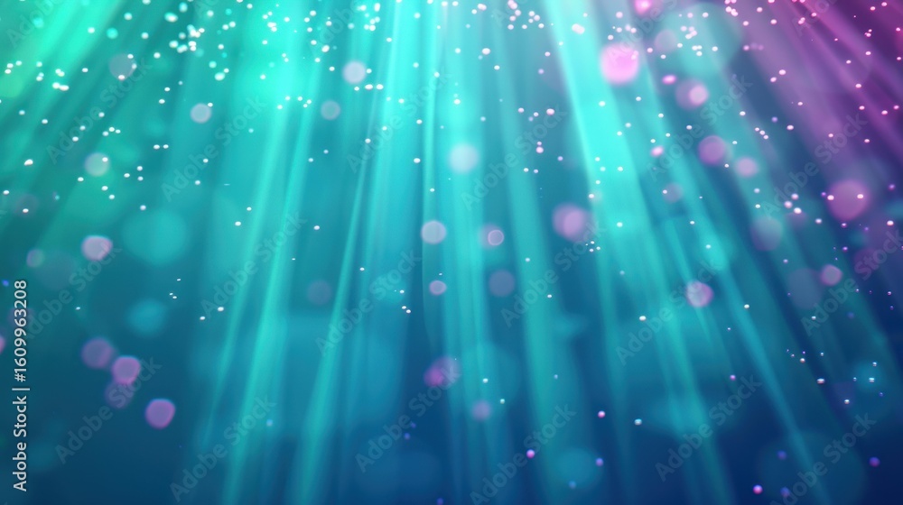 Poster experience a mesmerizing display of radiant energy with abstract light beams and sparkling bokeh eff