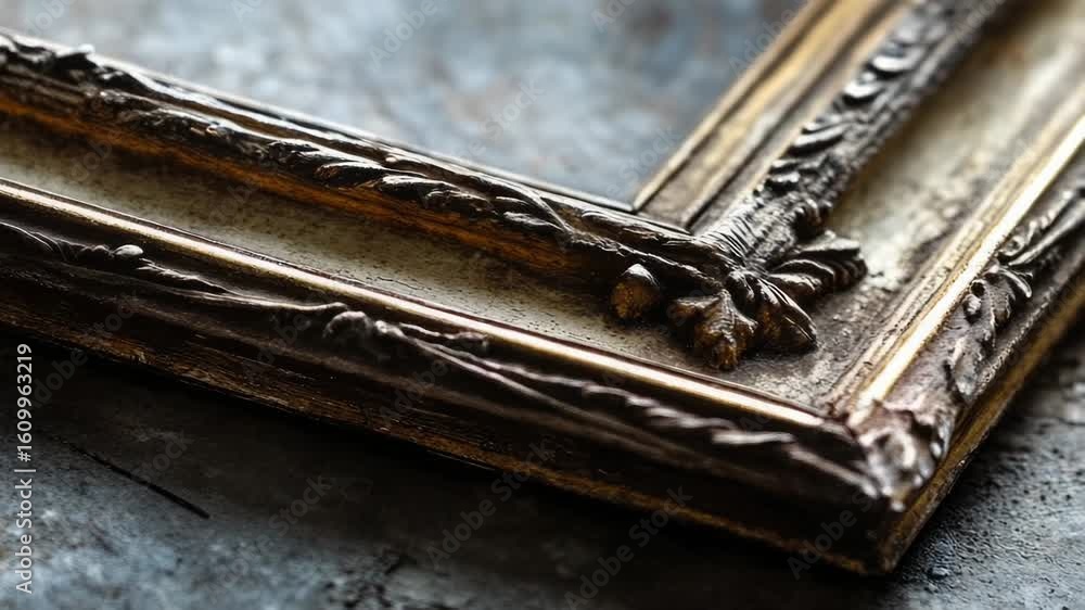 Poster a decorative picture frame sitting on top of a table with a simple and elegant design