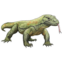 Naklejka premium Komodo Dragon Illustration Large Monitor Lizard Reptile Drawing on White Background
