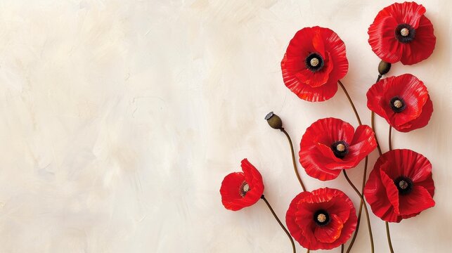 A vivid illustration showcasing a field of vibrant red poppies, perfect for commemorating Anzac Day with customizable text space.