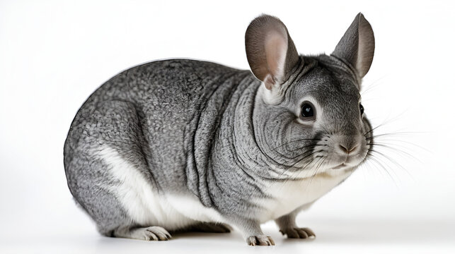 Gray ebonite chinchilla on white background.