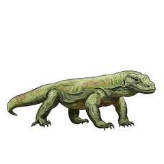 Naklejka premium Komodo Dragon Large Lizard Reptile Wildlife Animal Illustration Isolated on White Background