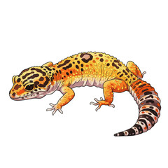 Obraz premium Vibrant Leopard Gecko Illustration with Yellow and Orange Spots Isolated on White Background