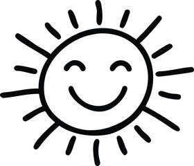 Simple black and white cartoon sun with smiling face 1