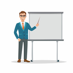 Businessman Giving Presentation at Projector Screen