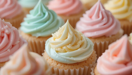  Pastel cupcakes with buttercream frosting