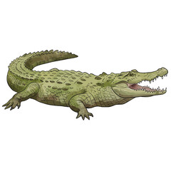 Fototapeta premium Green Alligator Illustration Dangerous Predator Reptile Cartoon Drawing Isolated White Background
