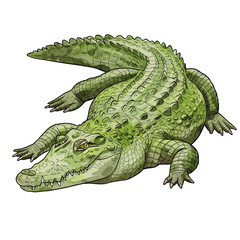 Obraz premium Green Alligator Illustration Detailed Scaly Reptile Wild Animal Vector Art Design