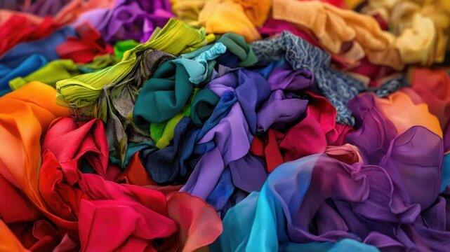 A stack of vibrant textiles arranged on a flat surface, perfect for decoration or display