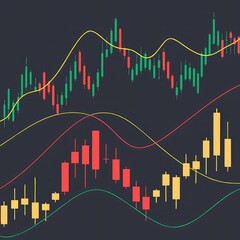 Financial Graph Showing Price Fluctuations and Market Trends, Stock Market Candlestick Chart with Trading Data, Forex or Cryptocurrency Trading Chart with Market Indicators, Business and Finance Analy