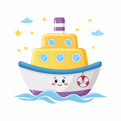 Adorable Cartoon Ship Sailing on Calm Waters