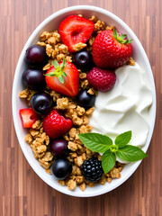 Homemade Granola and Cherries, Strawberries, and Blackberries in