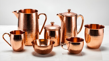 Collection of Hammered Copper Drinkware and Serveware