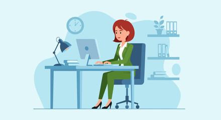 Businesswoman working at her desk, perfect for website banners or business brochures.