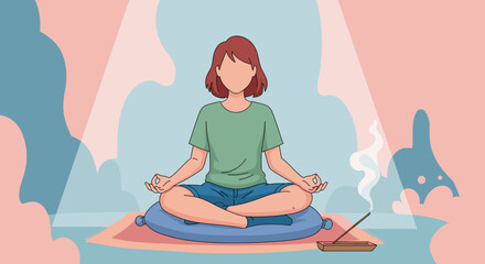 Obraz premium Woman Meditating: Illustration for Wellness Website or App