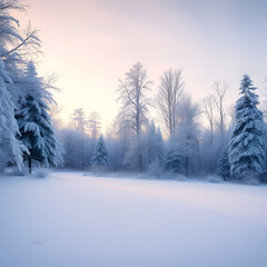 A tranquil snowy landscape bathed in the soft light of dawn, undisturbed by sound; a serene winter scene perfect for meditation and relaxation , quietude, tranquil, frozen