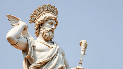 Obraz premium Ancient statue of antique god of commerce, merchants and travelers Hermes (Mercury). Horizontal image.