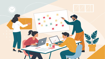 Teamwork, brainstorming, and project planning: a vibrant illustration perfect for business websites and presentations.