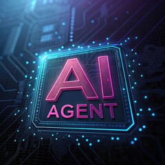 AI Agent Chip Illustration, Artificial Intelligence Microchip Design