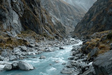 Mountain river winding through a rocky gorge