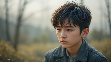 Asian Boy And Sadness