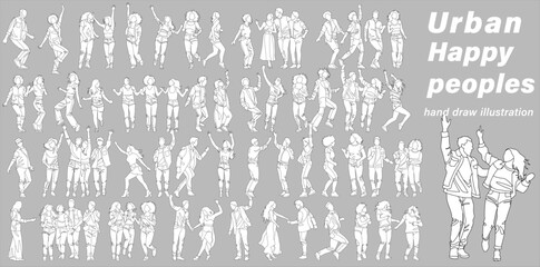 Flat vector illustration of happy, peaceful, friendship and love city people rejoicing with each other