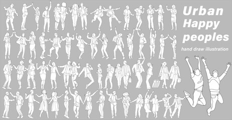 Naklejka na ściany i meble Flat vector illustration of happy, peaceful, friendship and love city people rejoicing with each other 