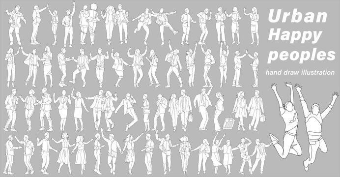 Flat vector illustration of happy, peaceful, friendship and love city people rejoicing with each other
