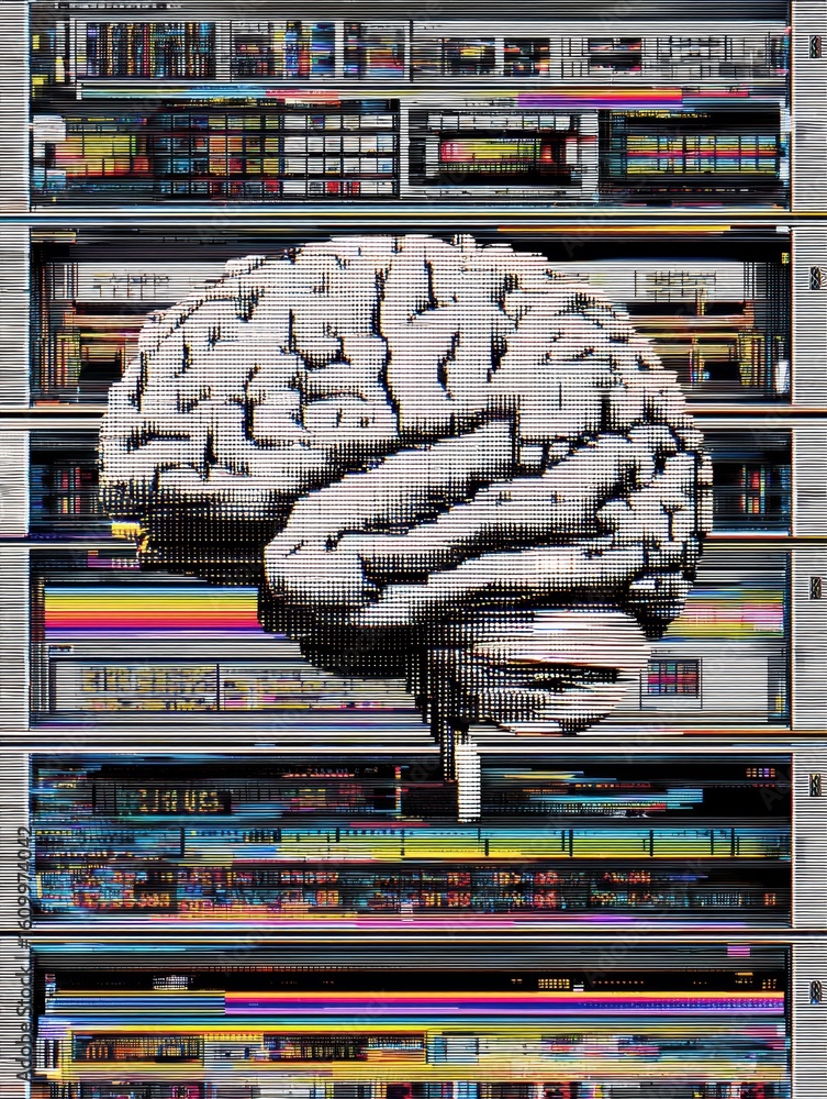 Aufkleber abstract brain design merging with digital data walls and colors