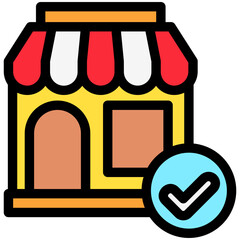 Open Store outline color, mini illustration icon. use for modern concept, print, UI, UX kit, web and app development. Vector related to commerce, retail, marketing and shopping.