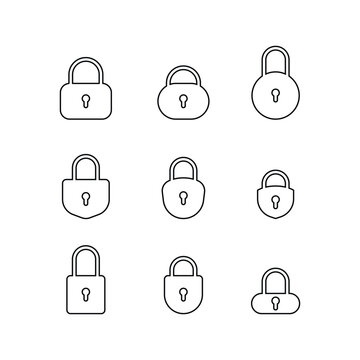 set of secure padlock icon in line style