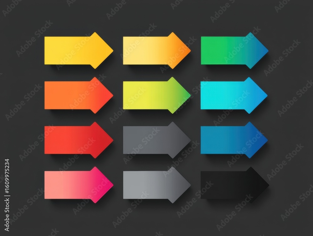Poster colorful gradient arrows collection on dark background for design use