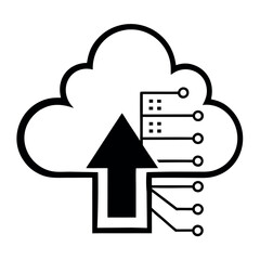 Art of cloud upload icon with digital circuit elements and upward arrow