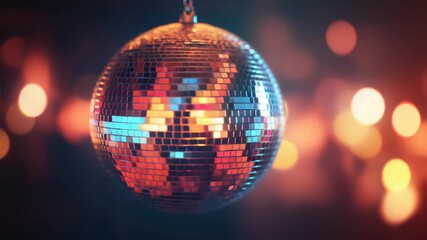 A shiny disco ball hangs from a string, ready for a party or event