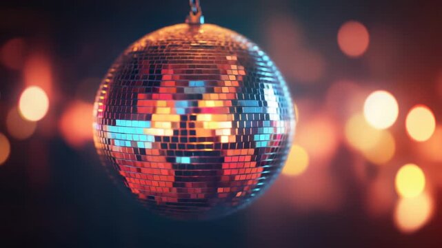 A shiny disco ball hangs from a string, ready for a party or event
