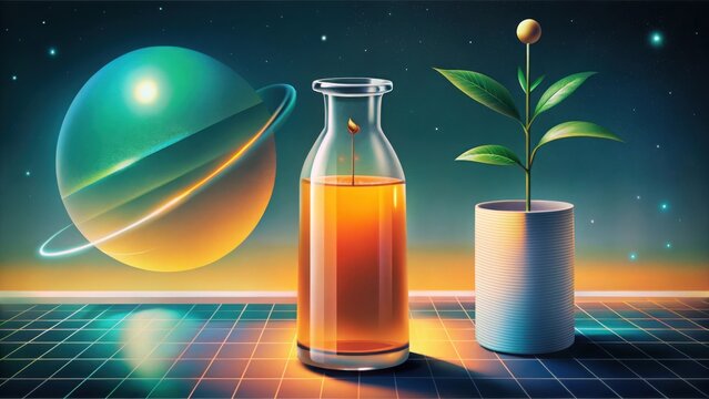 Cosmic elixir and growing plant symbolizing life and future possibilities