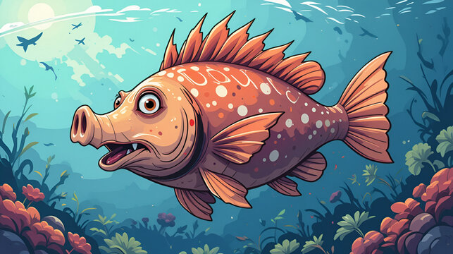 hogfish cartoon vector illustration